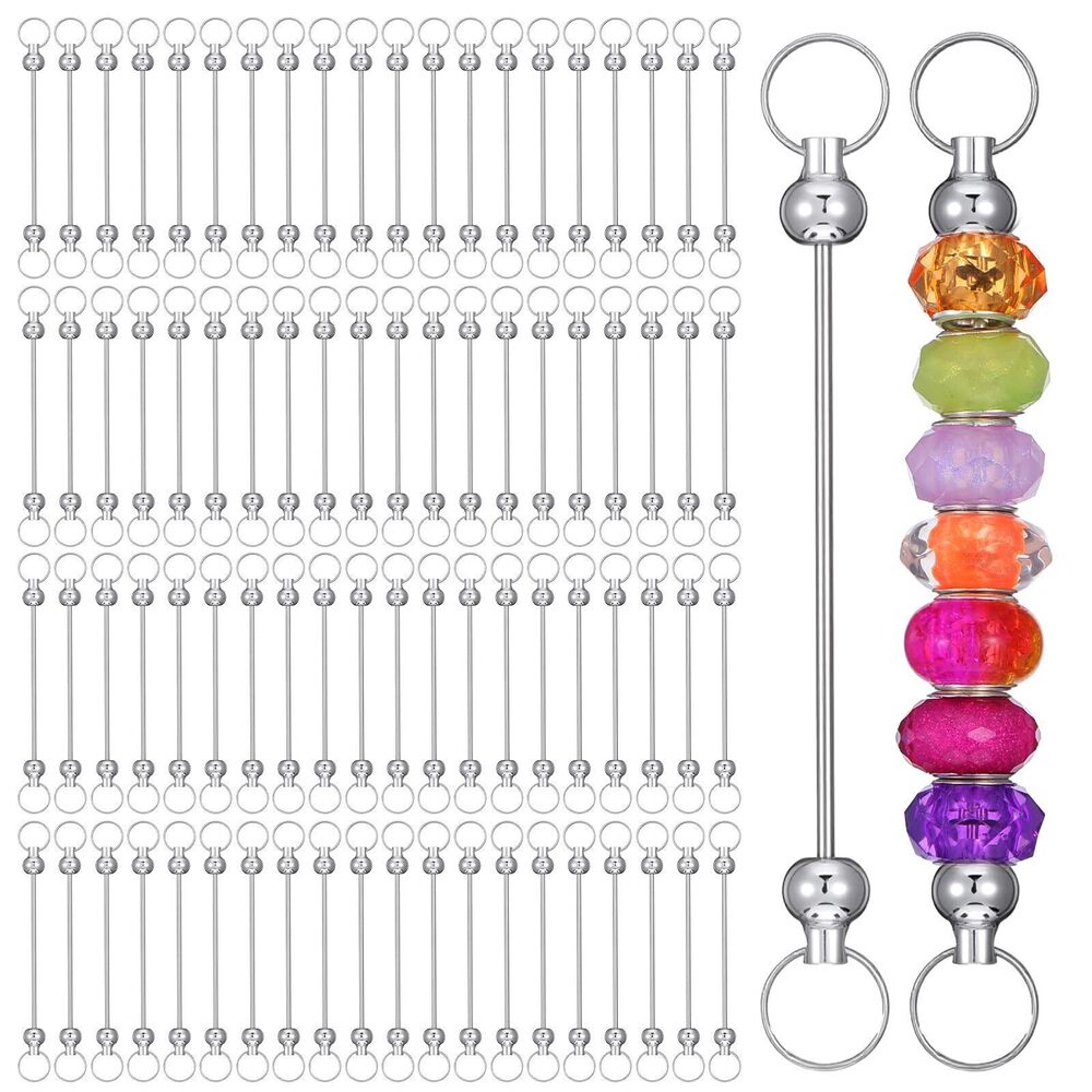 9191 80 Pcs Metal Beadable Keychain Bars, Blank Detachable DIY Craft